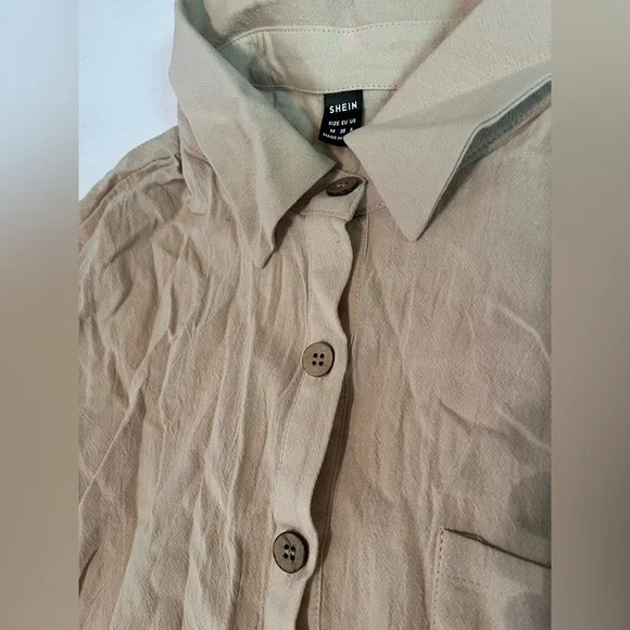 Shein Drop Shoulder Button Up Tan Shirt & Knot Front Shorts New in Package Sz 6 - Picture 5 of 7